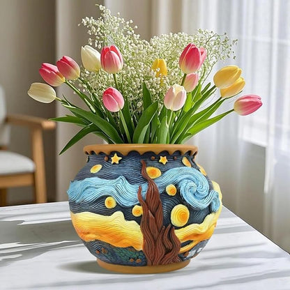 Starry Night Flower Pot – Fancy Theme Planter for Indoor & Outdoor Plants, Hand-Painted Plant Pot with Drainage Hole, Pretty Pot for Artificial or Real Plants, 6.8" Wide