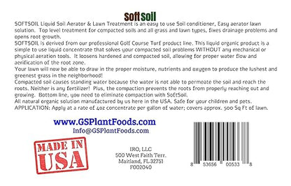 Soft Soil by GS Plant Foods- Liquid Aerator and Lawn treatment(1 Quart) - Liquid Aerator for Any Grass Type, All Season - Great for Compact Soils, Standing Water, Poor Drainage