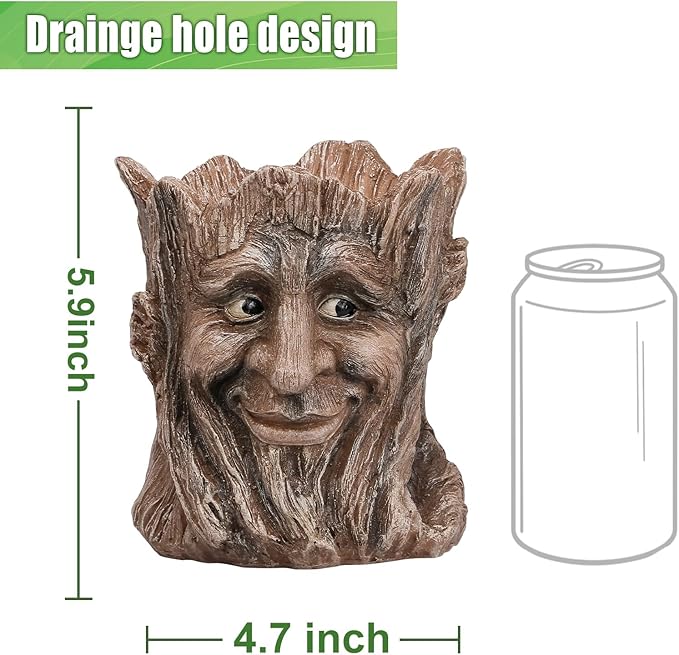 Face Planter with Funny Smile - Unique Head Planters for Indoor Outdoor Plants with Drainage Hole, Cute Plant Pots for Succulents, Creative Flower Pots as Gifts for Women and Men (Brown Man)