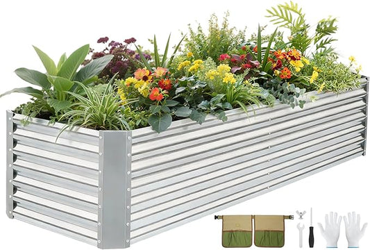 G GOOD GAIN 8x2x2 ft Galvanized Raised Garden Bed Kit, Large Metal Planter Box Outdoor for Vegetables, Flowers, Herbs, 24" Tall 240 Gallon Capacity Deep Root Design, Silver