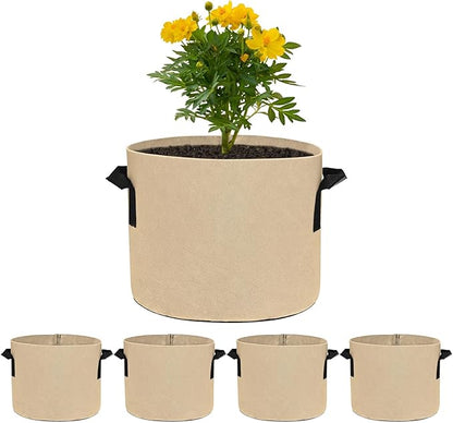 5-Pack Plant Grow Bags 3 Gallon Grow Bags 300G Thickened Fabric Pots with Durable Handles Plant Garden Grow Pots for Fruits/Vegetables/Flowers/Plants [Khaki]