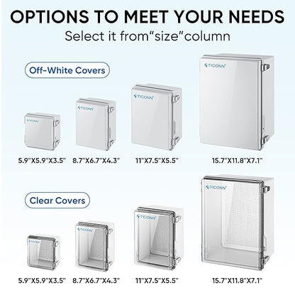 TICONN Outdoor Electrical Box Waterproof, Junction Box IP67 ABS Plastic Enclosure with Hinged Cover with Mounting Plate, Wall Brackets, Cable Glands (Off-White, 15.7"x11.8"x7.1")