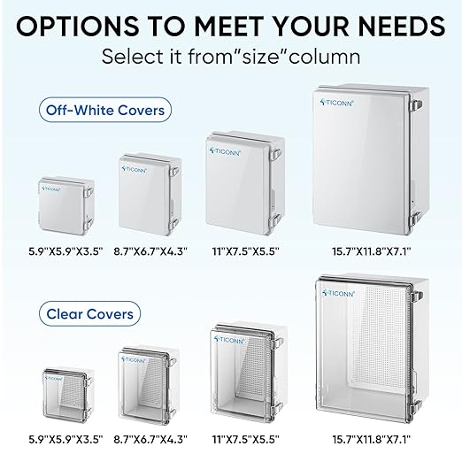 TICONN Outdoor Electrical Box Waterproof, Junction Box IP67 ABS Plastic Enclosure with Hinged Cover with Mounting Plate, Wall Brackets, Cable Glands (Off-White, 15.7"x11.8"x7.1")