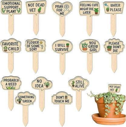 15 Pcs Garden Plant Markers, Wooden Plant Labels Tab Funny Plant Signs with Stake, Interesting Words Garden Tags Labels for Outdoor Indoor Patio Supplies Stakes for Potted Novelty Gifts