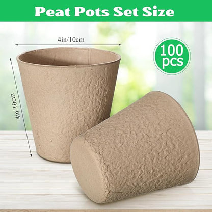 Lallisa 100 Pcs Peat Pots for Seedling 4 Inch Germination Nursery Pots for Plants Seed Starter Pots Planting Pot for Seeds of Vegetables Fruits Flowers Kitchen Garden Supplies