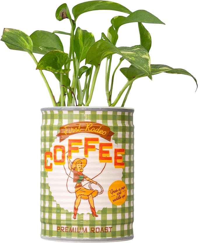 ban.do Novelty Ceramic Planter with Drainage Hole, Decorative Plant Pot, Planters for Indoor Plants, Cute Decor, Unique Planter, Coffee Can