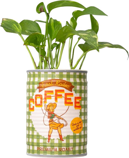 ban.do Novelty Ceramic Planter with Drainage Hole, Decorative Plant Pot, Planters for Indoor Plants, Cute Decor, Unique Planter, Coffee Can