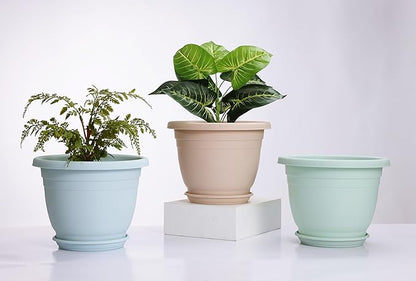 5 Packs 12 inch Flower Pots + Saucer, Planters for Indoor & Outdoor Plants with Drainage Holes | Plastic Flower Pots, Large Planter (Colorful, 12 inch)