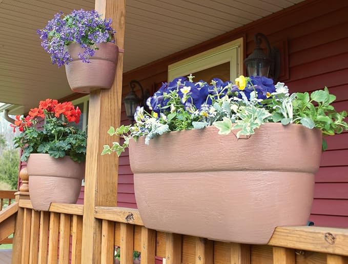 Emsco Group 2435-1 Bloomers Self-Watering 24" Weatherproof Resin 6" Railings – Brown Rain Planter Grow Box, Earth