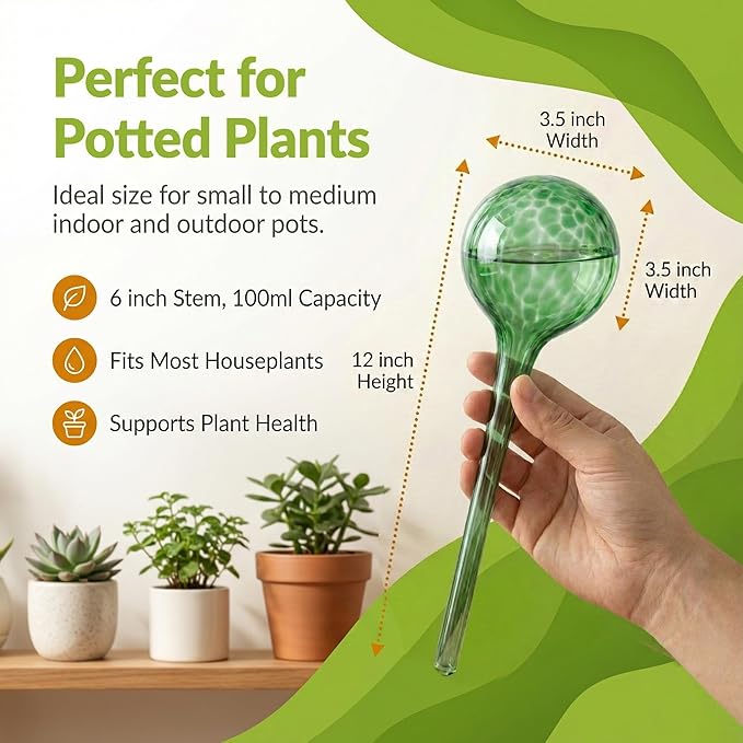 Automatic Plant Watering Globes Self Watering Planter Inserts (Set of 6) | Hands Free Multicolor Glass Bulbs | Planter Spikes to Support Indoor & Outdoor Plant Health (350ml)