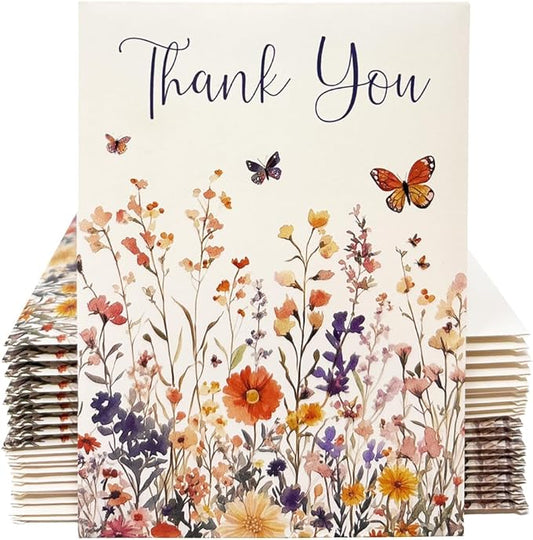 Thank You Wildflowers and Butterflies Seed Packets for Guests - Party Favors for Wedding, Bridal Shower, Baby Shower or Sprinkle, Birthday - Gender Neutral - Already Filled - Pack of 20
