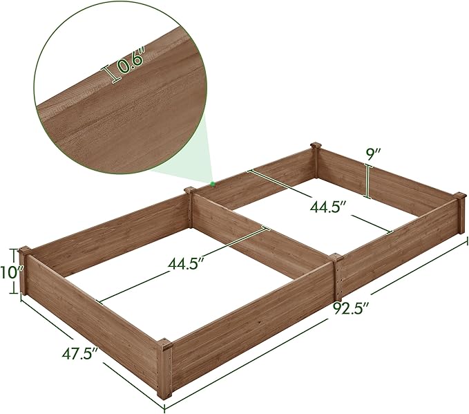 Topeakmart 92.5 x 47.5 x 10in Horticulture Raised Garden Bed 8×4ft Wooden Planting Box in Garden Backyard/Outdoor Use, Brown