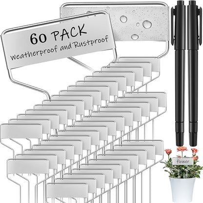 Moxweyeni 60 Pcs Metal Garden Tags Plant Labels for Garden Waterproof Plant Markers with 2 Permanent Pen Planting Nursery Tags Reusable Labels Stake for Plants (Aluminum,6 Inch)