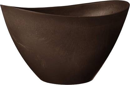 PSW Pot Collection YB41C Plastic/Stone/Wood Composite Curved Planter Pot – No Drainage Hole (Drillable), for Indoor and Outdoor Plants and Gardens, 16-inch, Chocolate