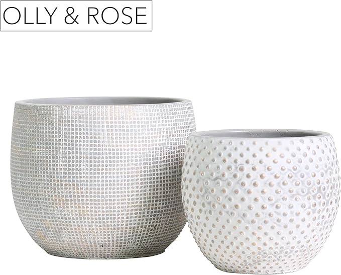 Olly & Rose Ceramic Cream Gold Plant Pot Set 2-6.8" and 5.5" Indoor Planters Cement Outdoor Flower Pots