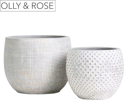 Olly & Rose Ceramic Cream Gold Plant Pot Set 2-6.8" and 5.5" Indoor Planters Cement Outdoor Flower Pots