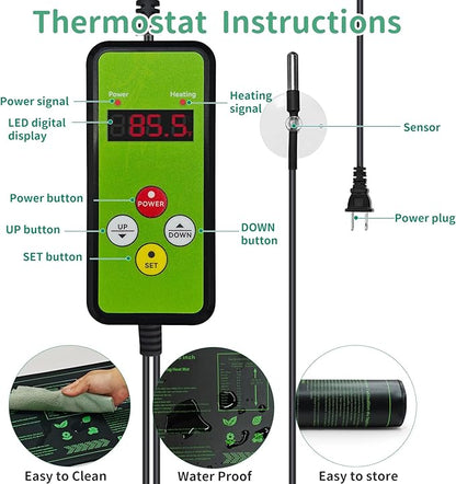 Seedling Heat Mat with Temperature Controller | Waterproof Heating Pads | Seed Germination Heating Mat 10 x 20.75 Inch