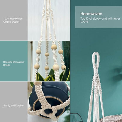 RIFNY Macrame Plant Hanger Indoor, 35 Inch Hanging Plant Holder with Hooks, Large Boho Hanging Basket Plant Hanger for Wall Window Ceiling Plants Decor (White, 1PC)