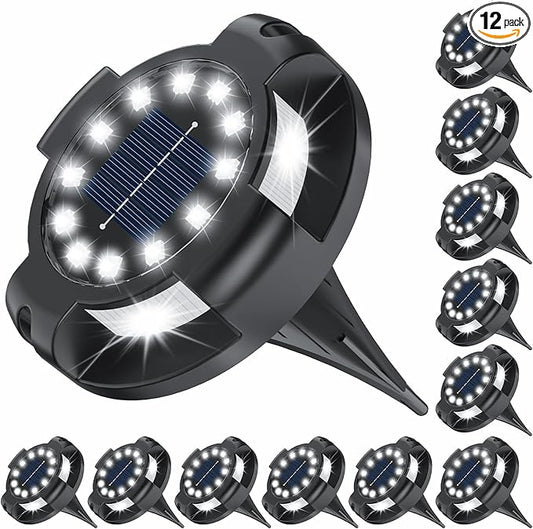 Solar Pathway Lights Outdoor 12 Packs, Bright White 16 LEDs Solar Ground Lights Walkway Lights with Side Light, Waterproof Solar Deck Light for Yard Walkway Garden Poolside Driveway Decorations