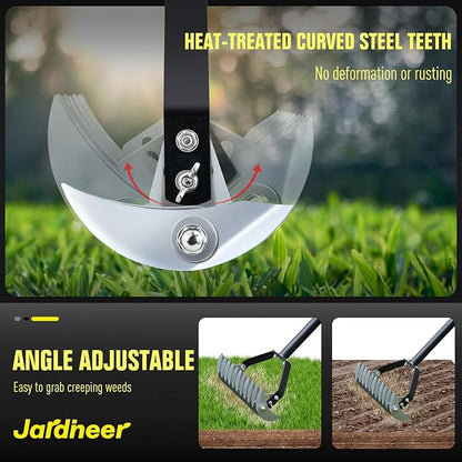 Jardineer Thatch Rake for Lawns, 61.4" Long Handle Manual Dethatcher with Adjustable Head, Metal Rake Heavy Duty for Dethatching, Dead Grass Removal, Garden Debris & Lawn Care Maintenance