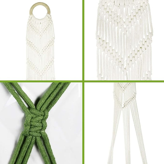 LIVALAYA Macrame Plant Hangers Wall Planter - Green Ombre 48 Inch, for Indoor or Outdoor, 100% Cotton Rope Hanging Plant Holder with Tassel for Flower Pots and Succulents Modern Boho Home Décor