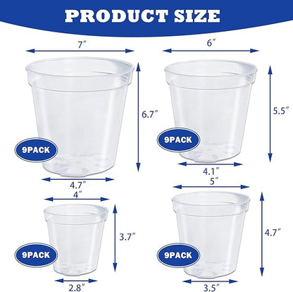 Hourleey 36 Pack 4/5/6/7 Inch Clear Nursery Pots for Plants, Plant Pots with Drainage Holes, Transparent Seedling Pots for Seed Starters Planter Flower