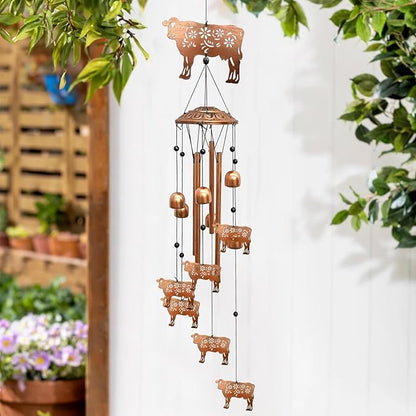 Cow Wind Chimes for Outside, Metal Windchimes Outdoors Birthday Gifts for Women Memorial Sympathy Wind Chimes for Patio Garden Yard