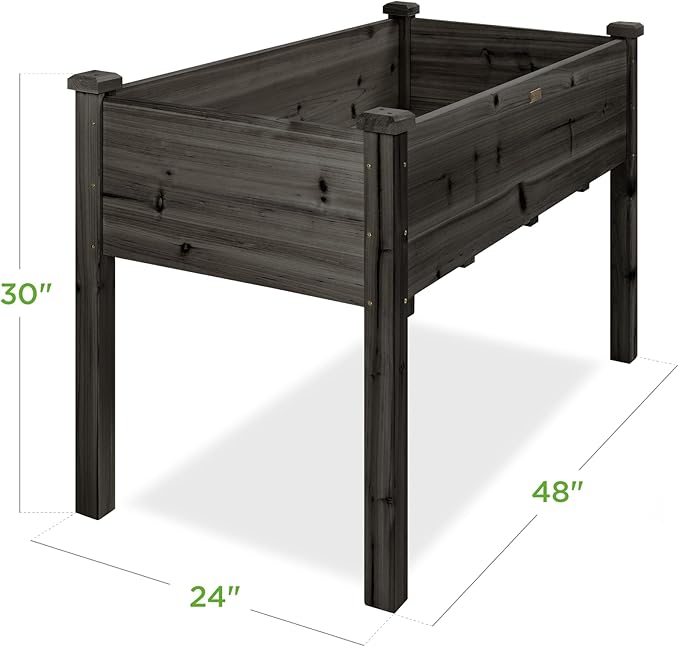 Best Choice Products 48x24x30in Raised Garden Bed, Elevated Wood Planter Box Stand for Backyard, Patio, Balcony w/Bed Liner, 200lb Capacity - Black