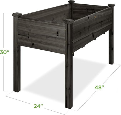 Best Choice Products 48x24x30in Raised Garden Bed, Elevated Wood Planter Box Stand for Backyard, Patio, Balcony w/Bed Liner, 200lb Capacity - Black