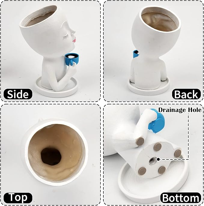 Face Flower Pot Head Planter for Indoor Outdoor, Unique Succulent Planter with Drainage Hole, Cute Lady Face Plant Pots Coffee Table Decor Gift IdeaI for Mother and Appreciation Christma