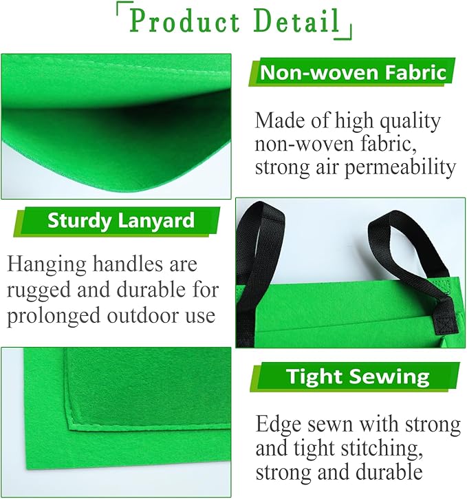 Miewslan Vertical Railing Planter, 6 Pocket Hanging Fabric Planter Bag Outdoor Fence Plant Pots, Wall Hanging Planting Grow Bags Flower Pouch for Garden Fence Balcony (Green)