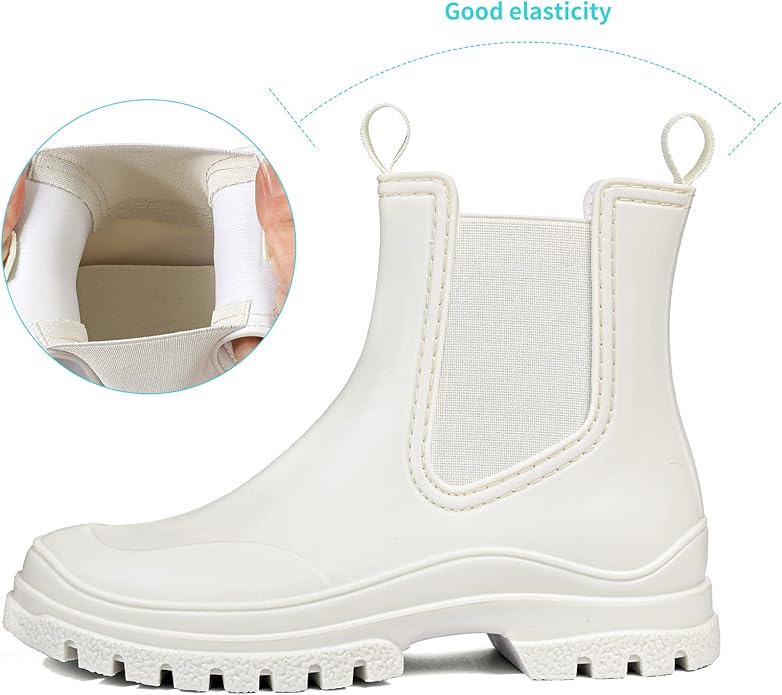 DKSUKO Rain Boots Women Waterproof Chelsea Boots Ankle Garden Shoes for Ladies Rubber Short Rainboots with Removable Comfort Insole for Outdoor Work Deck Mud Boots