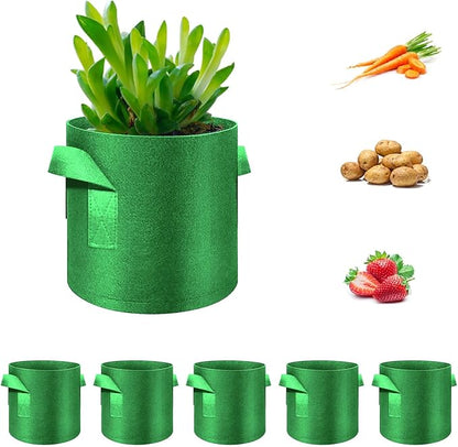 5-Pack 10 Gallon Grow Bags Heavy Duty Thickened Nonwoven Fabric Pots with Handles, Plant Grow Bags for Vegetables/Flower/Plant/Fruits, Green