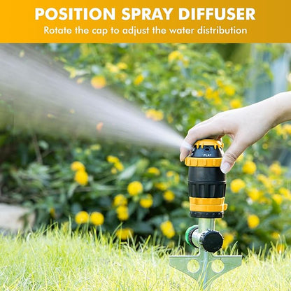 [2 Pack] RESTMO Gear Drive Sprinkler with Metal Spike Base, 5-Pattern Heavy Duty Gardening Watering System, Multi-Adjustable Lawn Sprinkle for Garden Plant, Flower Bed and Large Yard Area, Yellow