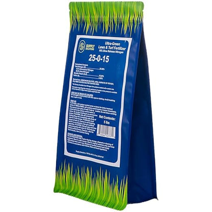 Supply Solutions 25-0-15 Ultra Green Lawn and Turf Fertilizer - 16% Slow Release Nitrogen - Promotes Lush, Green Lawns and Strong Root Growth, Reduces Mowing Frequency (5 Pounds)