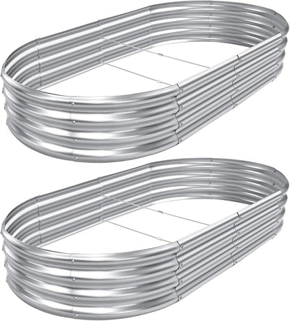AHEONLAR 2pack 8×4×1ft Raised Garden Bed，Outdoor Galvanized Planter Boxes, Oval Large Metal Raised Garden Beds for Vegetables
