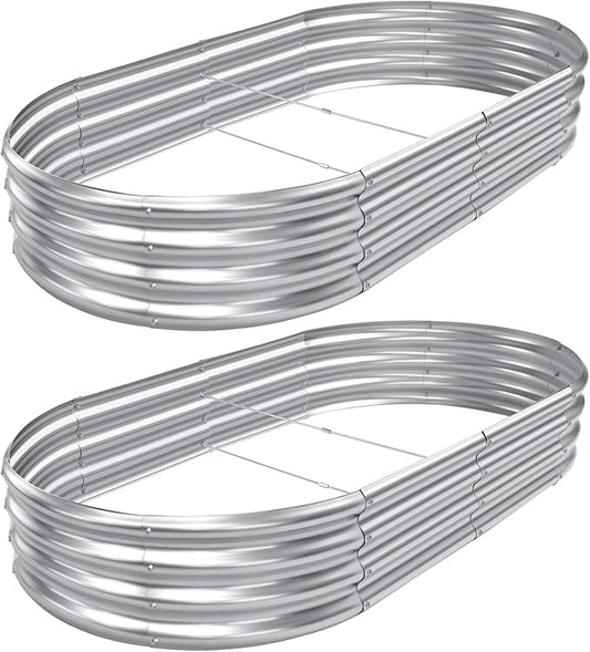 AHEONLAR 2pack 8×4×1ft Raised Garden Bed，Outdoor Galvanized Planter Boxes, Oval Large Metal Raised Garden Beds for Vegetables