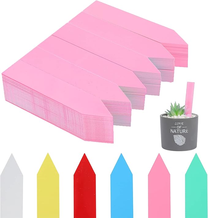 600 Pcs 4" Plant Labels Plastic Waterproof Plant Tags Seed Pot Marker Nursery Garden Seed Stake Tags Plant Classification Sorting Sign Flower Mark (Pink)