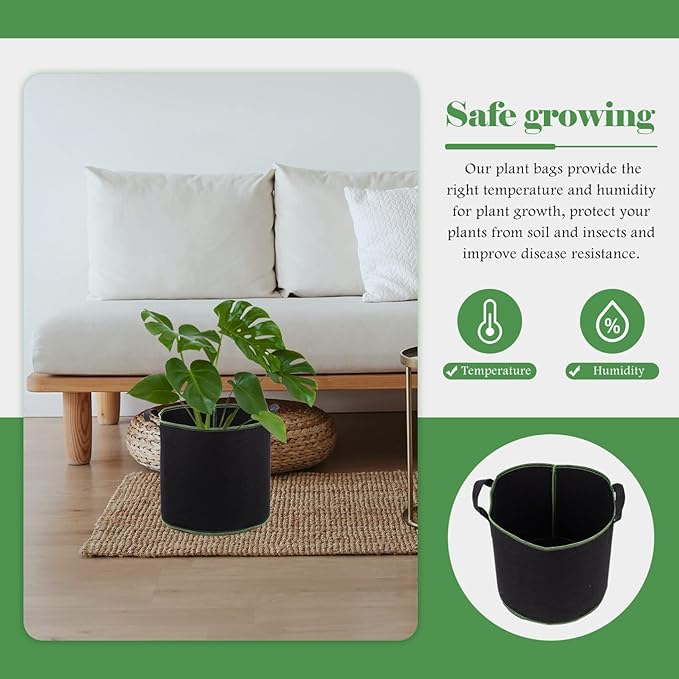 Tofficu 5 pcs Non Woven Breathable Plant Nursery Bags Ideal Vegetable Growing Plant Grow Bags Gardening