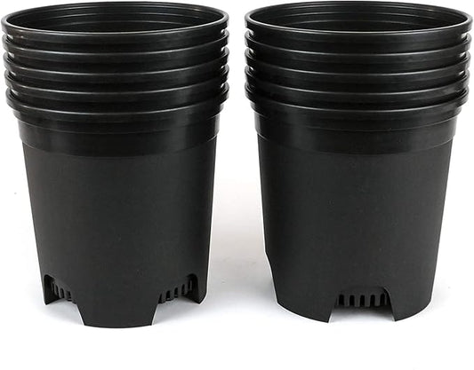 1.5 Gallon Black Nursery Pot Plastic Planters for Outdoor Indoor Plants Gardening Flower Pots 10-Pack 7.5 in Pot Liners with Drainage Holes