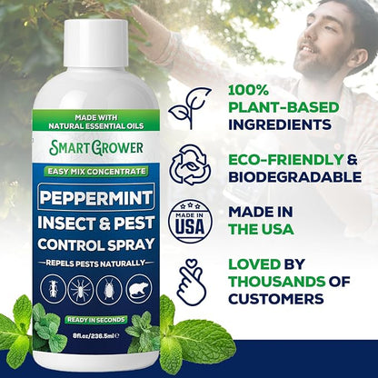 Peppermint Insect & Pest Control Best Value Concentrate - Repels Insects & Pests for Home, Indoor, Outdoor, Garden - Maximum Strength Concentrate (Makes One Gallon RTU) 8 oz