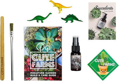 Cute Farms Terrarium Starter Kit | Moss, Vermiculite, Soil, Pebbles, Plant Food, Finishing Tools, Build and Care Guide | DIY Succulent Terrarium for Adults and Kids (Large)