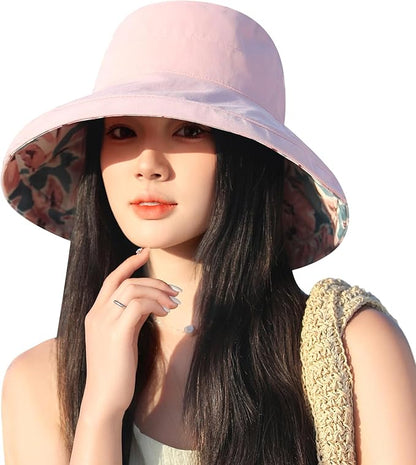Wide Brim Women Sun Hat Summer Beach Bucket Fishing Hats Metal Wired Edge Packable UV Protection for Hiking Garden Travel
