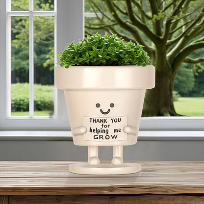 Funny Smiley Face Planter Pots with Drainage - Unique Cute Resin Flower Pot for Indoor Outdoor Plants Succulents Cactus Teacher Appreciation Gifts