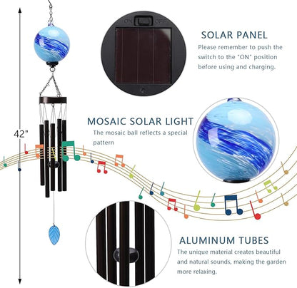 Taman Solar Wind Chime - 35" Glass Solar Lights Wind Chimes Valentine's Day Gift for Outside Deep Tone Decorative Memorial Gift for Home, Outdoor, Yard, Patio, Balcony, Garden Decor