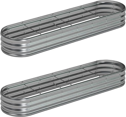 8x2x1ft(2 Pack) Galvanized Oval Raised Garden Bed,Outdoor Planter Box Metal Patio Kit Planting Bed for Vegetables Flowers Herb,Silver