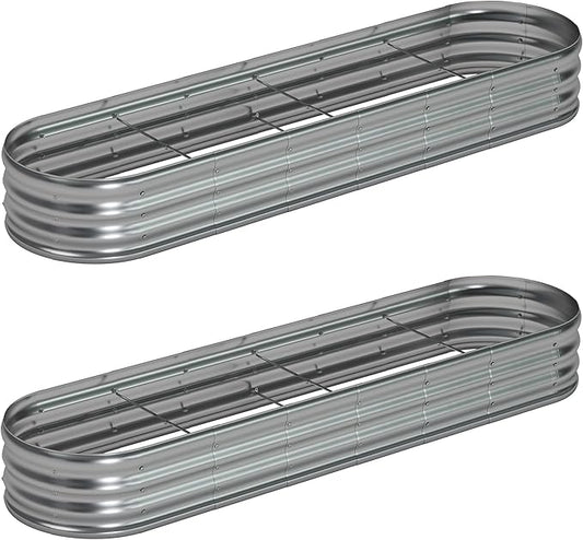 8x2x1ft(2 Pack) Galvanized Oval Raised Garden Bed,Outdoor Planter Box Metal Patio Kit Planting Bed for Vegetables Flowers Herb,Silver