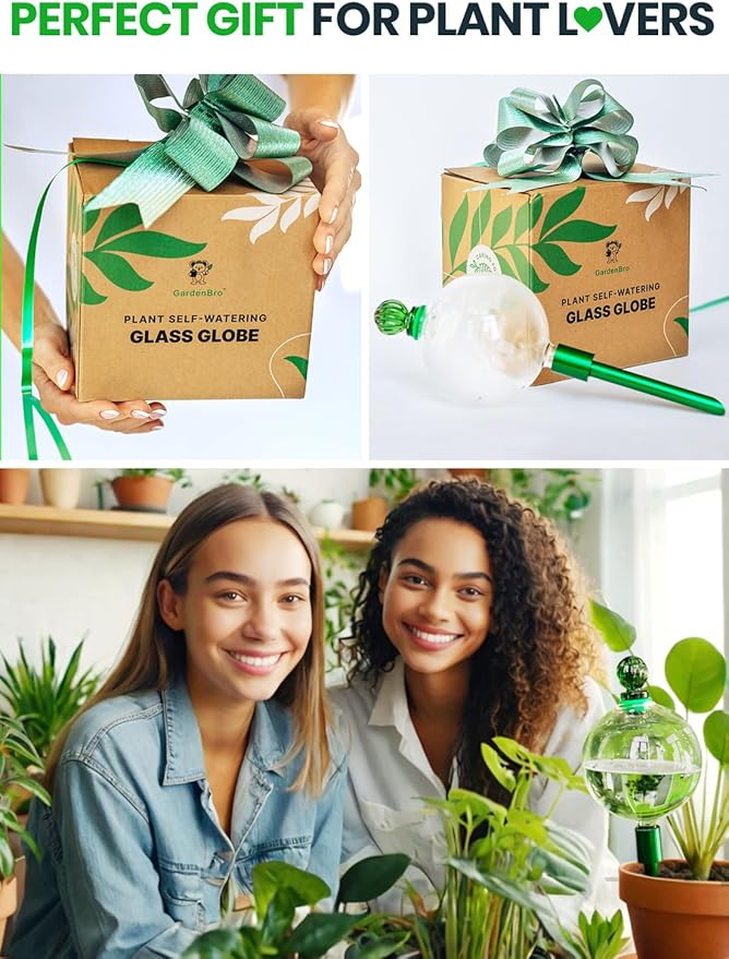 3pcs 16 Oz Plant Watering Globes for Indoor Plants with Metal Self Watering Planter Insert - Premium XL Glass Hand-Blown Globes - Automatic Plant Waterer Indoor, Gift Idea for Gardeners [3 Globes]