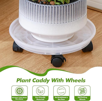 8 Packs Plant Caddy with Wheels 11.8" Plastic Rolling Plant Stands Heavy-Duty Plant Dolly with Casters Indoor Outdoor Wheeled Plant Roller Base Large Planter Saucers Plant Mover