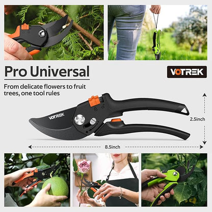 VOTREK® Pruning Shears for Gardening, [Patented Stepless Handle Opening] - Plant Scissors with Ultra-Sharp SK5 Steel for Weak Hand, Universal Fit for All Hand Sizes, Effortlessly Cuts 1-Inch Branches